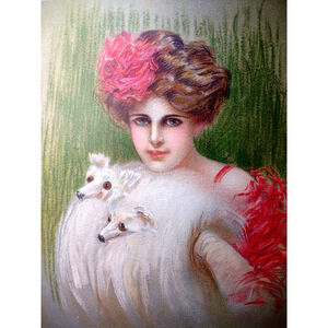 Victorian Art Print Women Wearing Headed Fox Muff Stole Lithograph 1910 Original